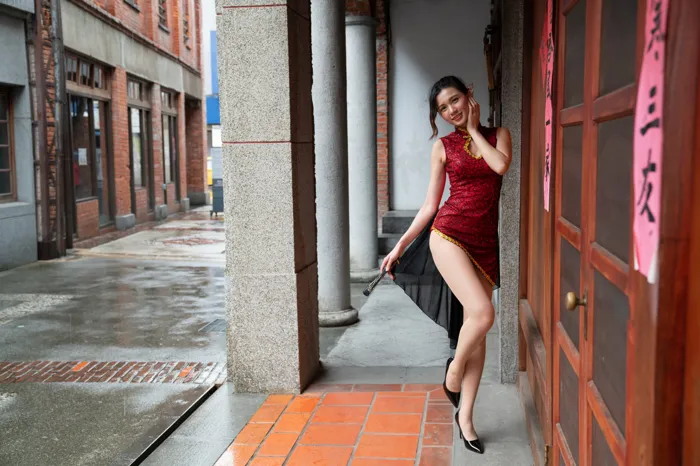 [Mzsock] NO.057 Cai Yixin, ultra short cheongsam, stockings, high heels, beautiful legs, outdoor shot street photography#[55P]-36